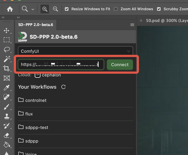 ComfyUI startup interface showing server running status and access address